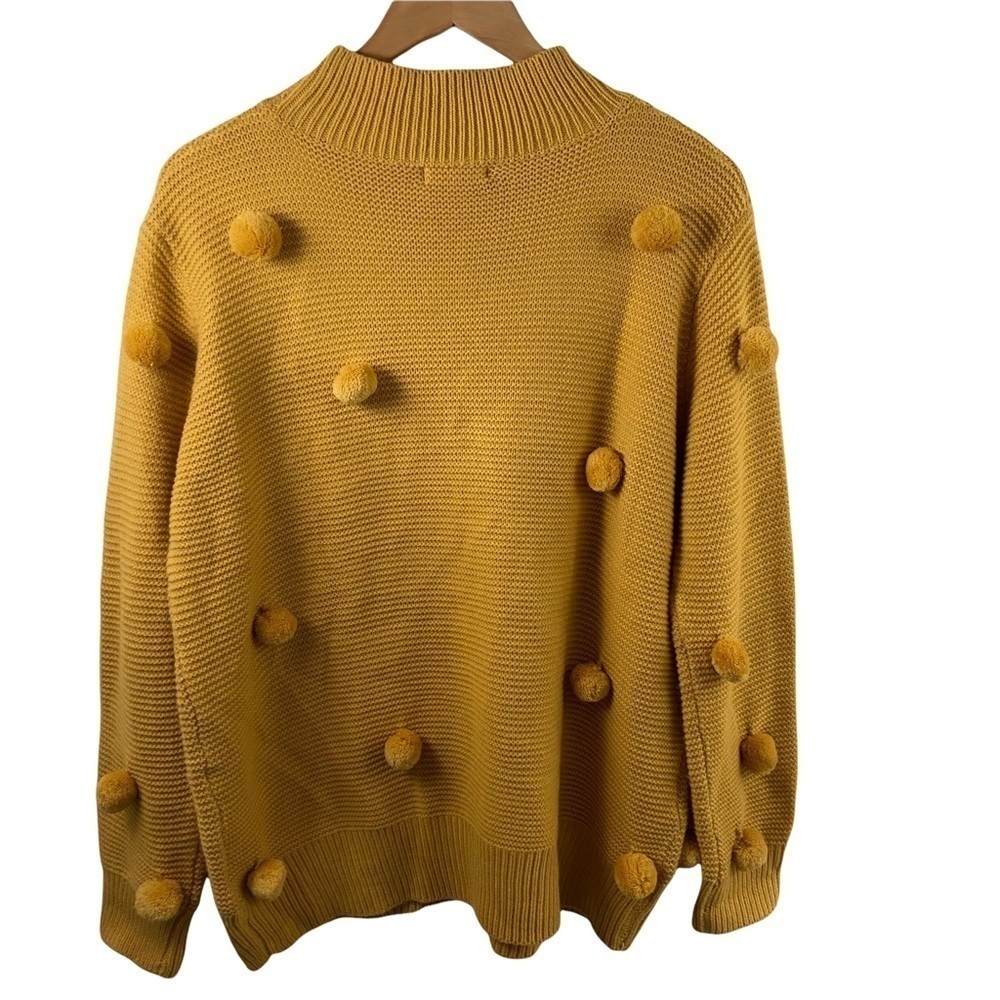 Blushing Heart Gold Pom Pom Knit Pullover Sweater Womens Sz L Mock Neck - Picture 11 of 11